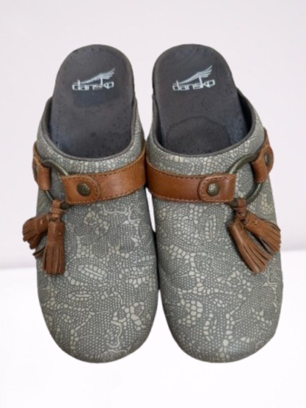 Dansko Shandi Leather Clogs Mules Brown Tassel Size EU38/US 7.5-8 Worn Twice